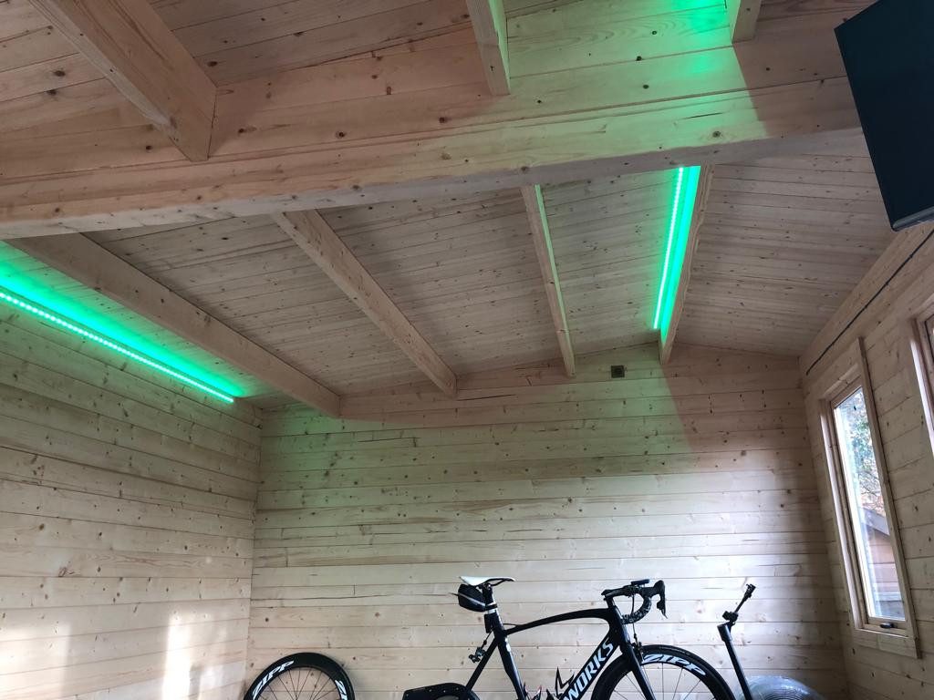 Garden room with green LED strip lighting